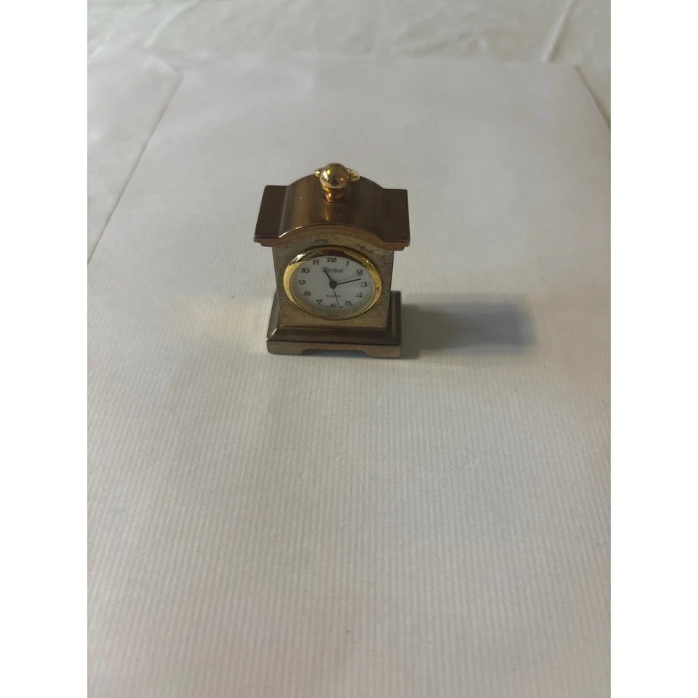 Rerini Miniature Mantle Clock Unisex OS Gold Good Quartz Analog Desk untested